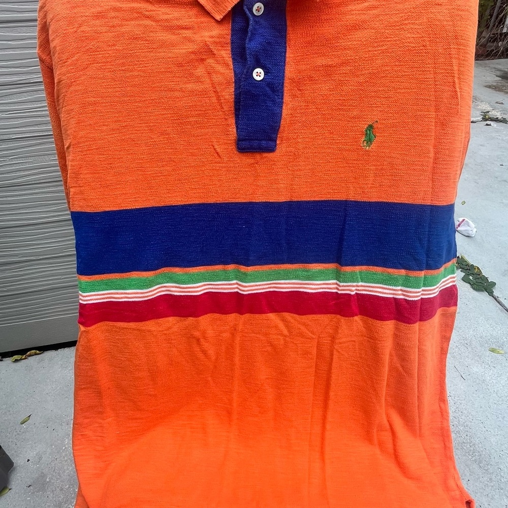 Ralph Lauren Orange Polo with Blue and Green Details
